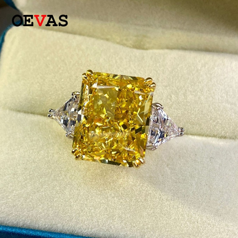 OEVAS 100% 925 Sterling Silver Luxury 13*16mm Topaz High Carbon Diamond Bridal Rings Sparkling Wedding Party Fine Jewelry Gifts