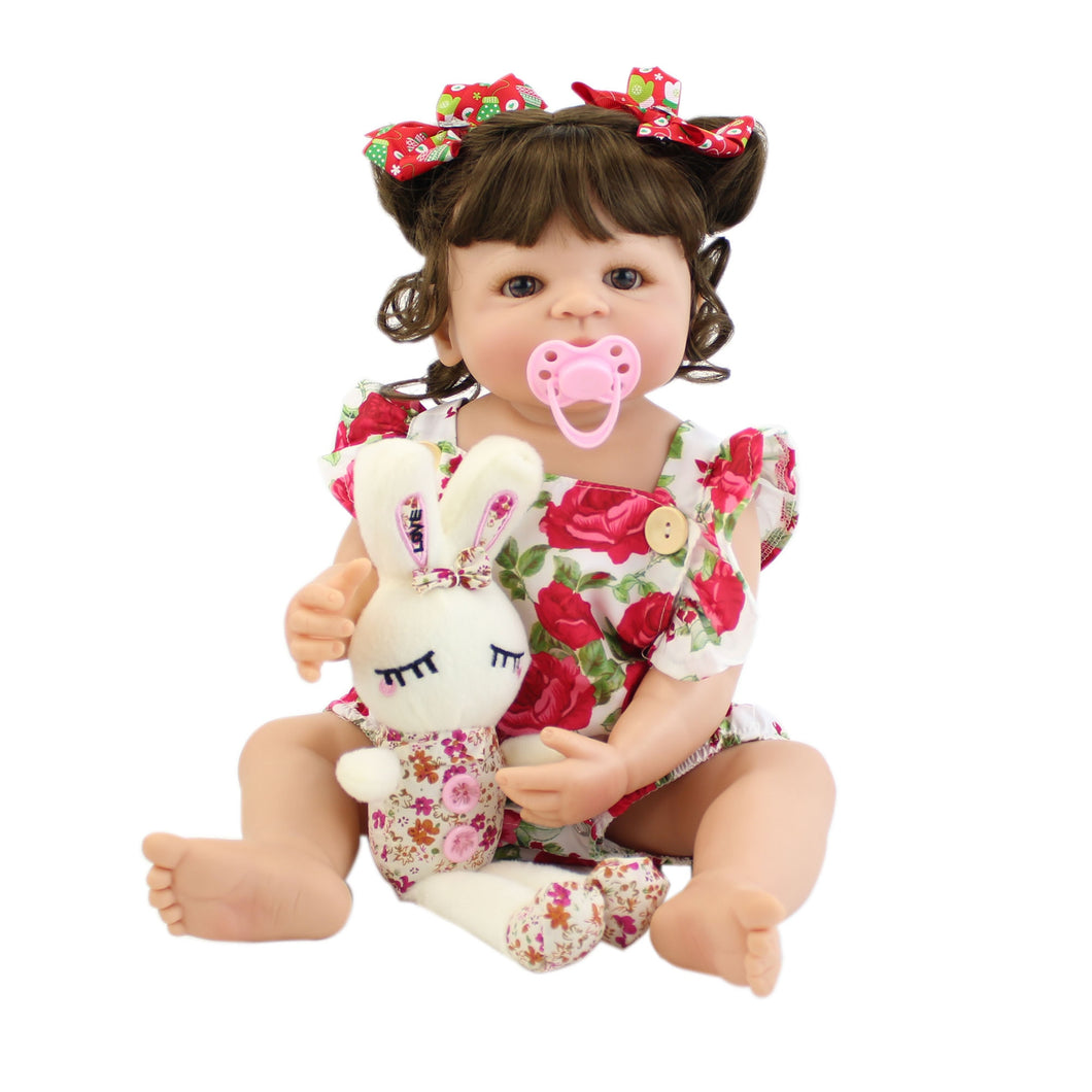 55cm Full Silicone Body Reborn Girl Doll Toy Soft Vinyl Newborn Babies Bebe Bathe Accompanying Toy