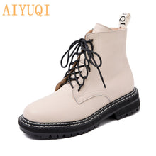 Load image into Gallery viewer, AIYUQI Women Shoes Boots Ankle 2021 Autumn British Wind Genuine Leather Thick With Fur Ladies Short Boots Motorcycle Martin
