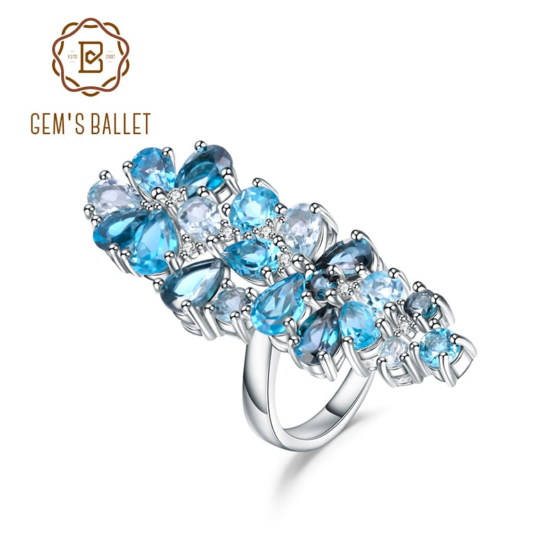 GEM'S BALLET Natural London Blue Topaz Rings Genuine 925 sterling silver Luxury Fine Costume Jewelry  Accessories For Woman