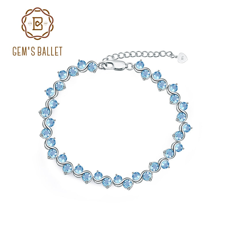 GEM'S BALLET Swiss Blue Topaz Genuine 925 sterling silver Natural Gemstones Bracelets&bangles Luxury Fine Jewelry For Woman