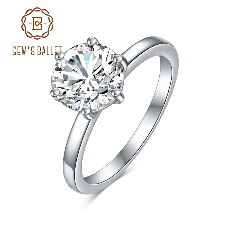 GEM'S BALLET 925 Sterling Silver 1.2Ct 2.0Ct 3.0Ct EF Color Moissanite Elegant Solitaire Engagement Rings For Women Fine Jewelry