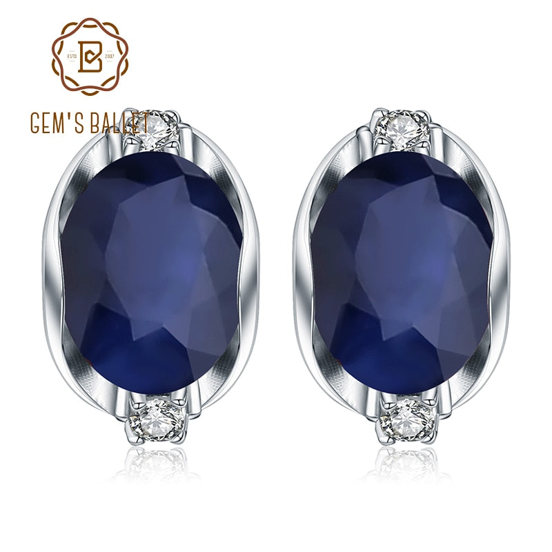 GEM'S BALLET 925 Sterling Silver Stud Earrings 6.48Ct Natural Blue Sapphire Earrings For Women Engagement  Jewelry New Brand